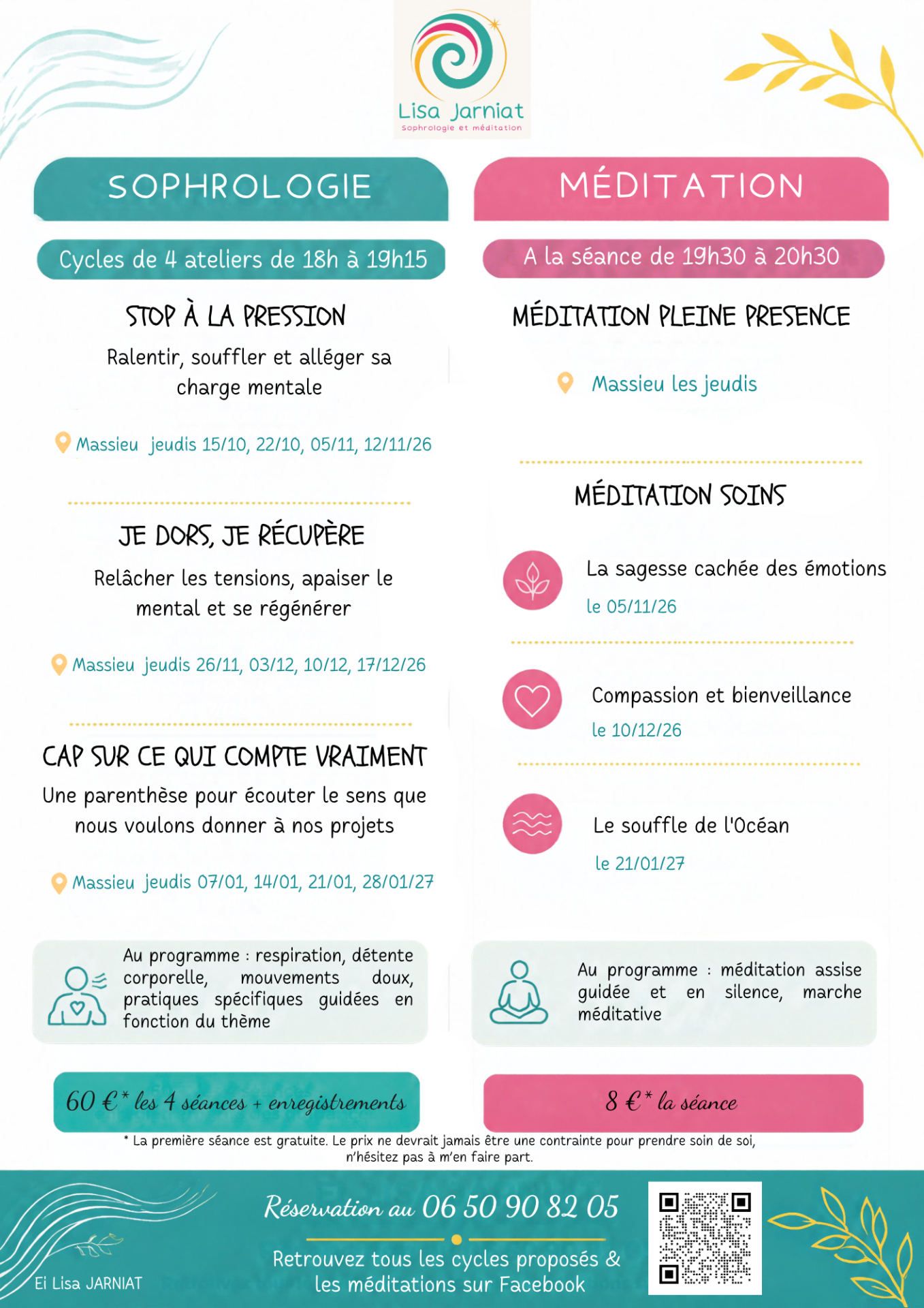 Affiche sophrologie et meditation oct janv massieu
